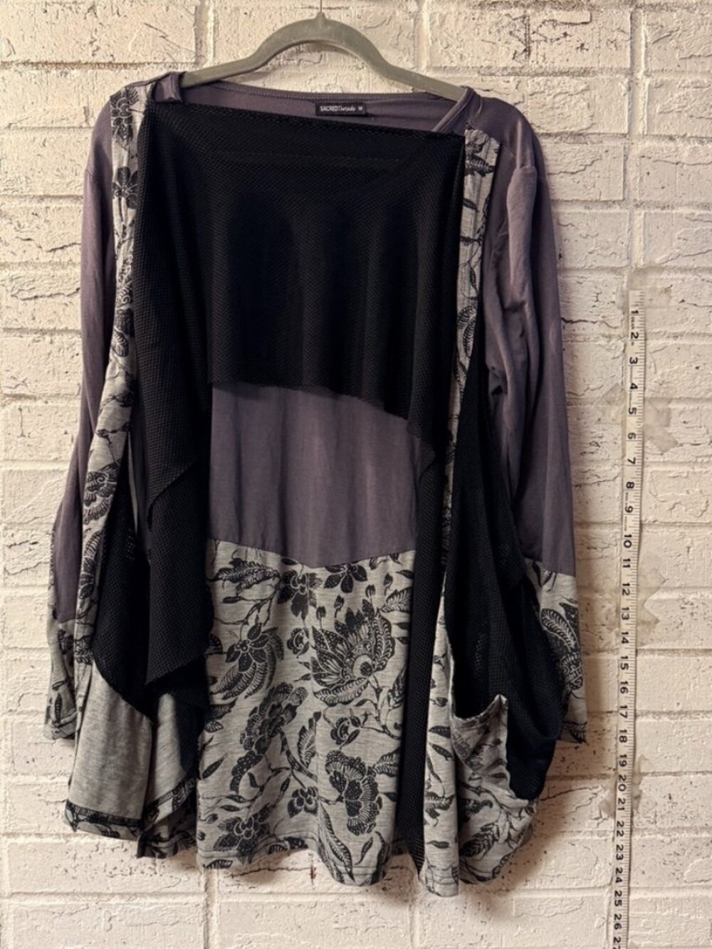 Sacred Threads Boho Layered Tunic Top M | Purple Black Mesh Floral Artsy